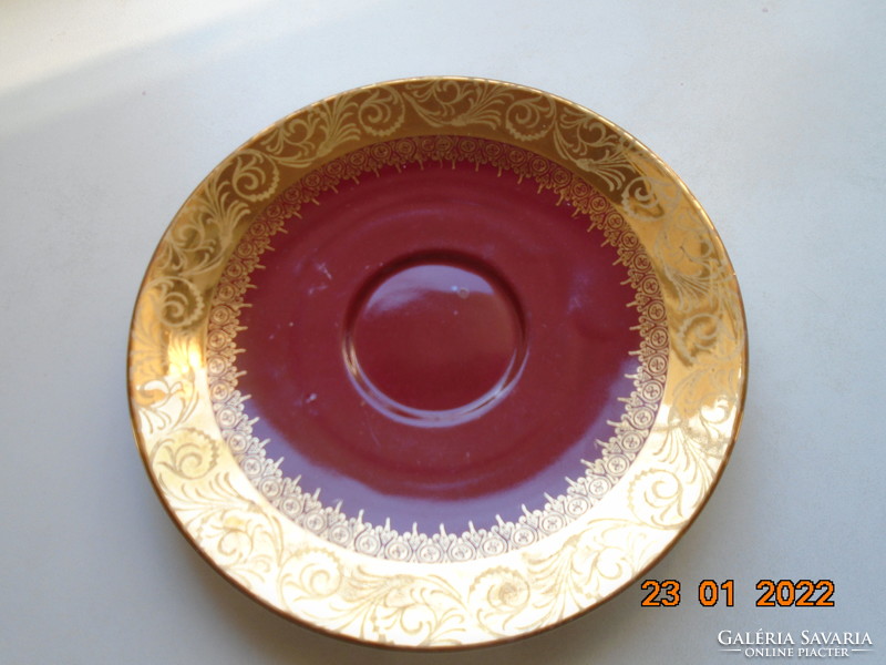Aranybrokát bordó kézzel festett tányér "WEISSE ROSE" jelzéssel
