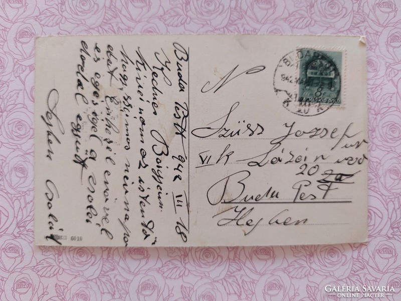 Régi virágos képeslap 1942 levelezőlap szegfű nefelejcs