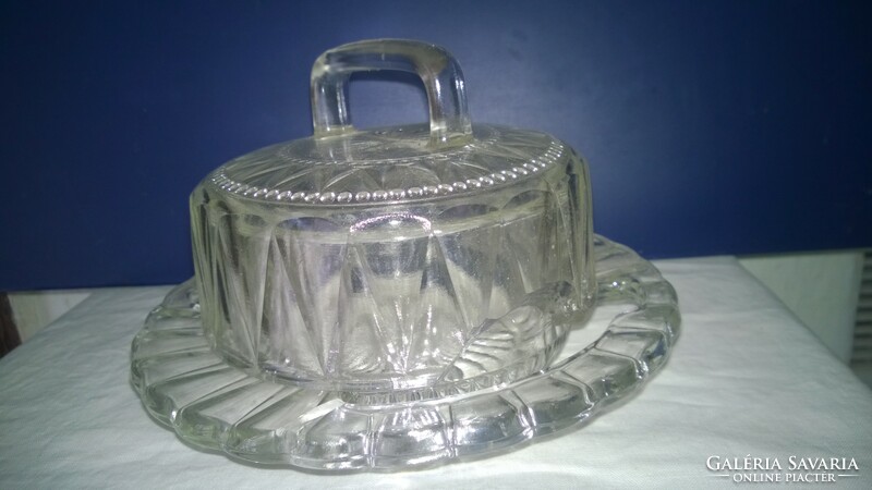 Beautiful shaped glass sugar bowl with bonbon offering saucer plate