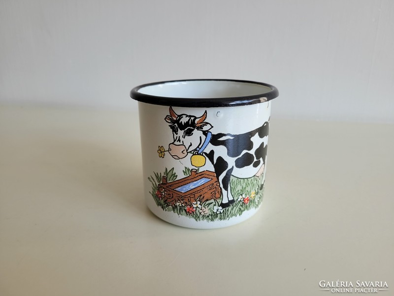 Old Retro Large 0.6 Liter Enamel Mug Enamel Cow Boci Pattern Milk Mug