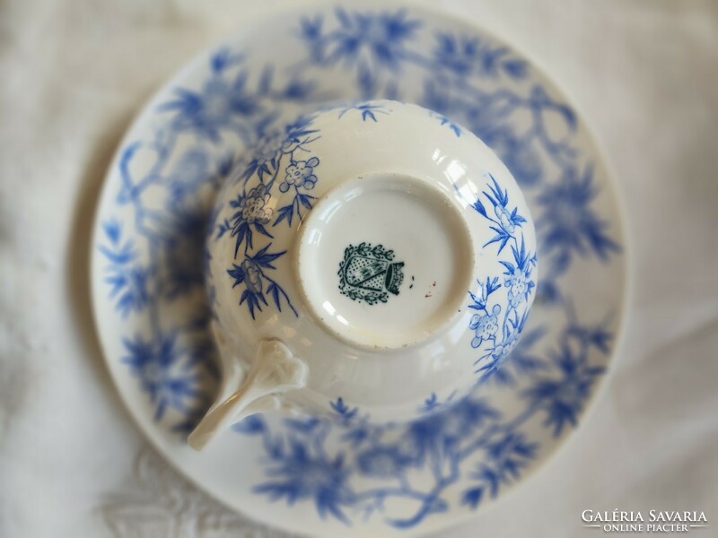 Antique French faience cup, sarreguemines epiag tea cup + base /made between 1860-1919/
