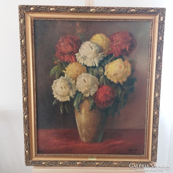 Joseph kadar - le k'dar (józsef kadár) flower still life painting with frame 60x70 cm