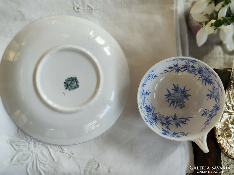 Antique French faience cup, sarreguemines epiag tea cup + base /made between 1860-1919/