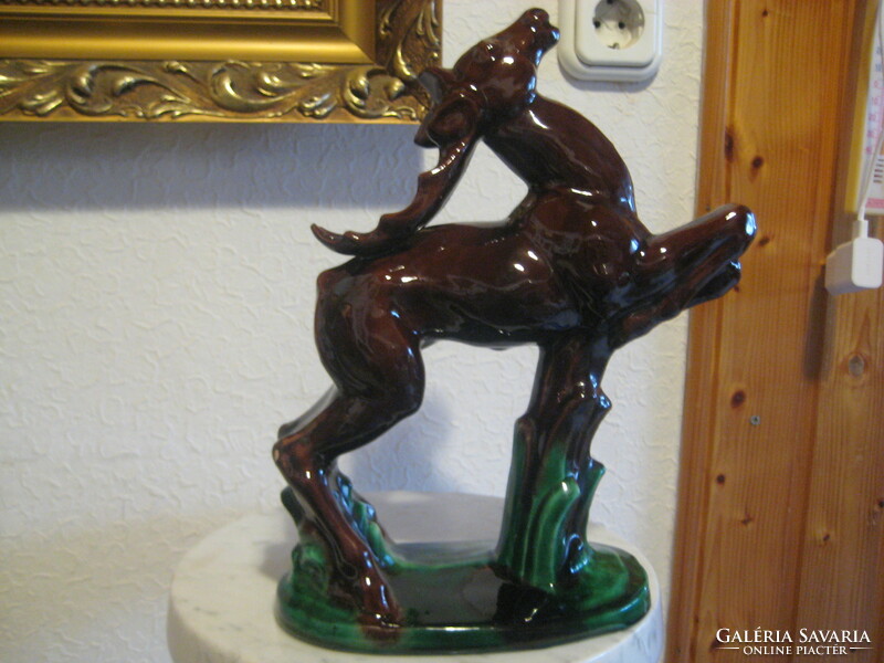 Bodrogkeresztúr, art-deco, ceramic horned bull, 24 x 31 cm, good condition