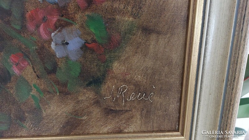 (K) J René (Biegler) virágcsendélet festmény 61x70 cm kerettel