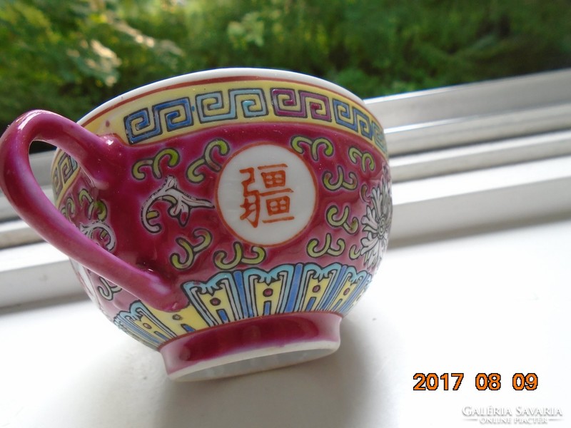 Jingdezhen hand-painted embossed enamel lotus and long life, happiness sign breakfast set