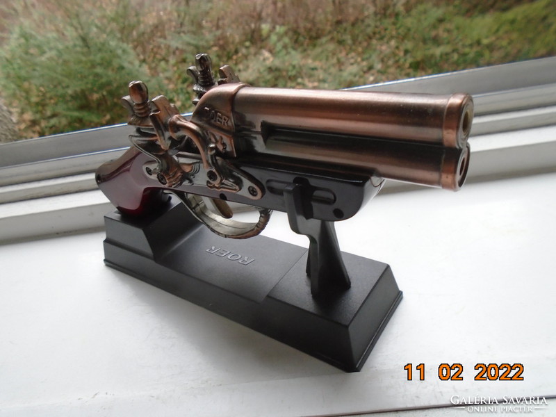 1800 Roer Two Copper Tube Snap Gun Lighter with Red Iridescent Bearing and Stand