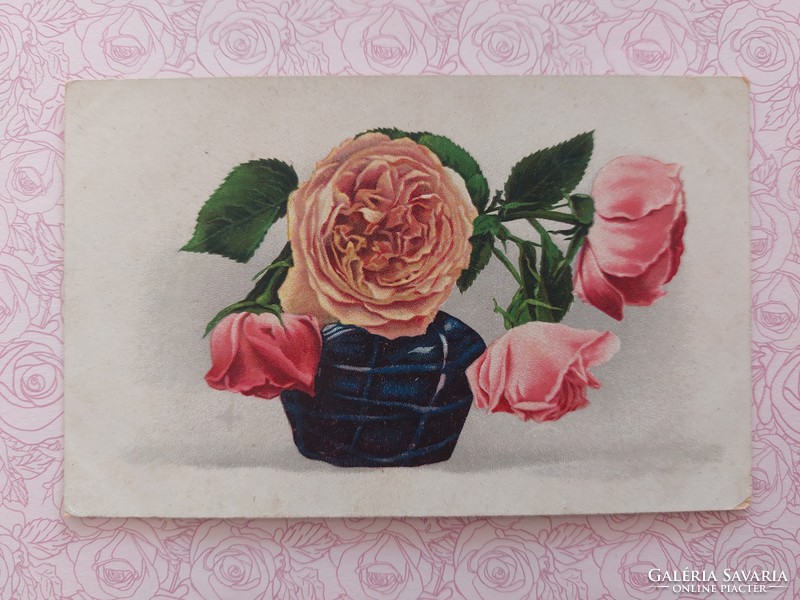 Régi virágos képeslap levelezőlap rózsa