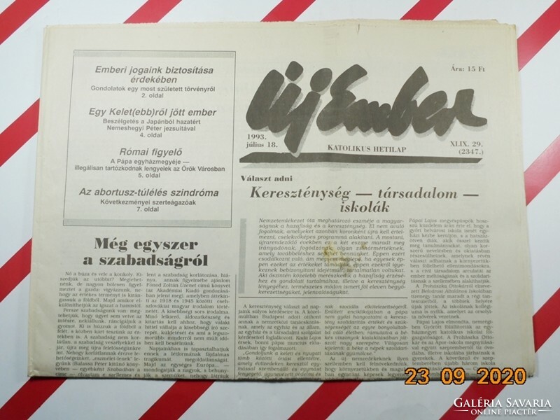 Régi retro újság - Új Ember Katolikus hetilap - 1993. július 18. Születésnapra ajándék