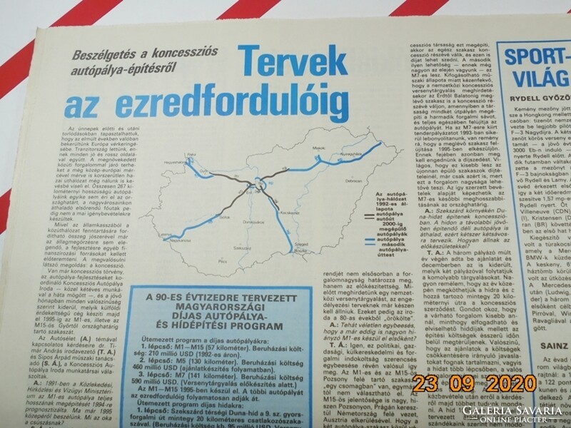 Old retro newspaper - car life: the magazine of the 93-year-old Hungarian car club, January 1993 - birthday present