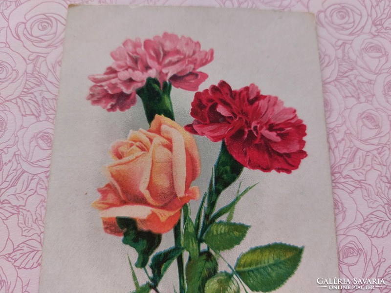 Old floral postcard postcard with rose carnations