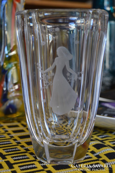Etched Czech glass vase.