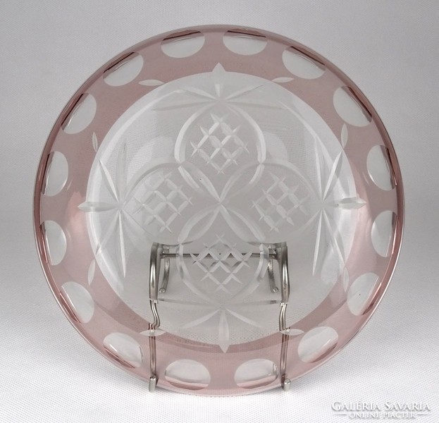 1L963 Régi csiszolt üveg asztalközép kínáló tál 23.5 cm
