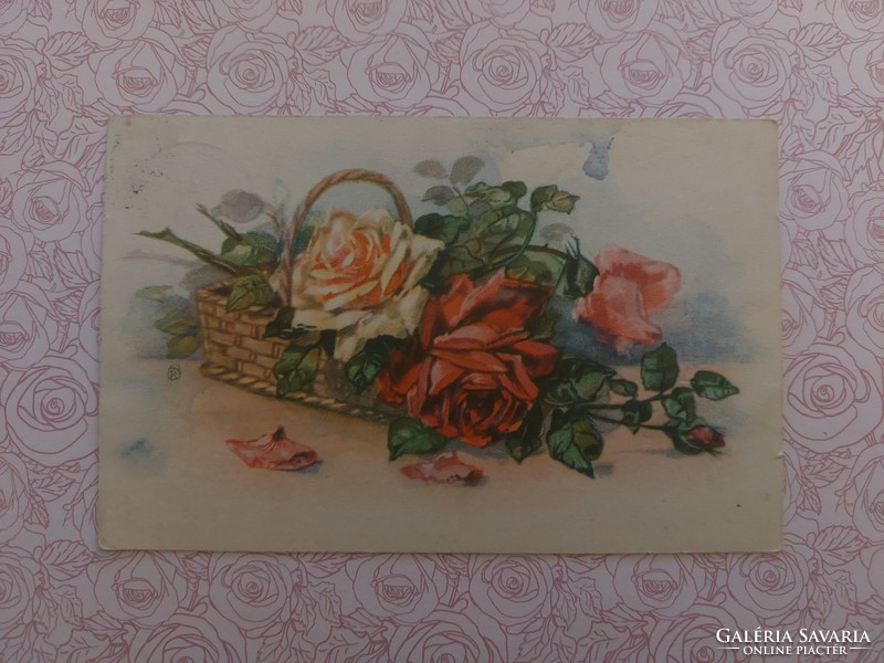 Old postcard 1914 postcard with roses