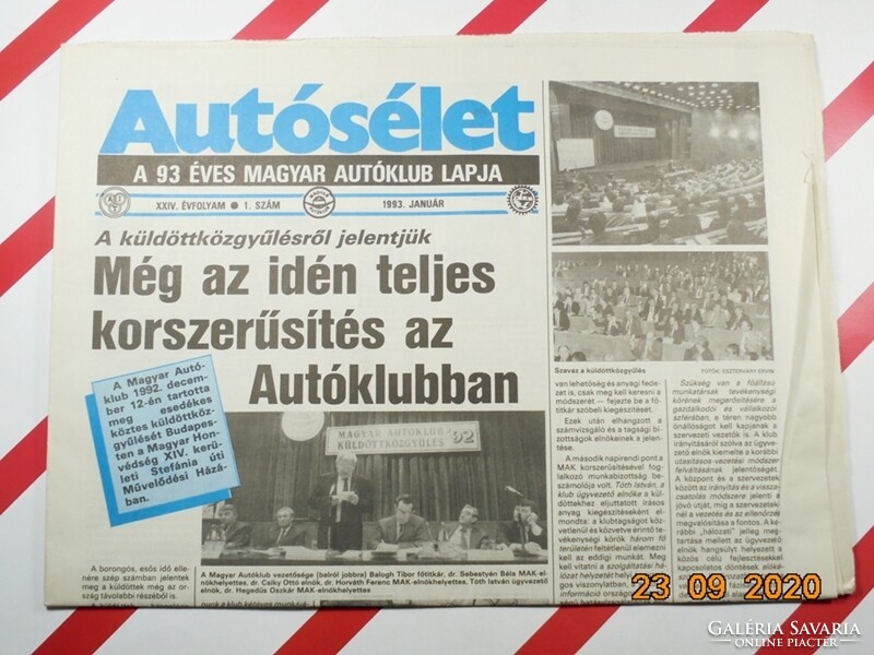 Old retro newspaper - car life: the magazine of the 93-year-old Hungarian car club, January 1993 - birthday present