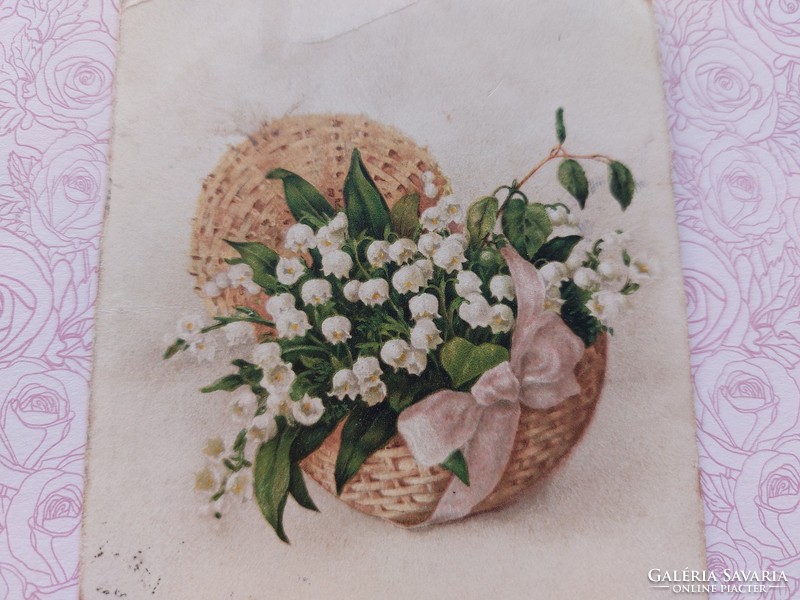 Régi virágos képeslap levelezőlap gyöngyvirág