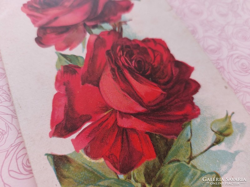 Régi virágos képeslap levelezőlap piros rózsa
