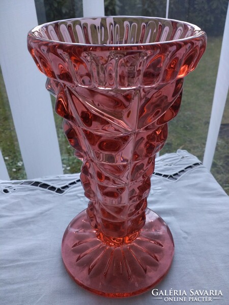 Art deco salmon colored thick glass vase