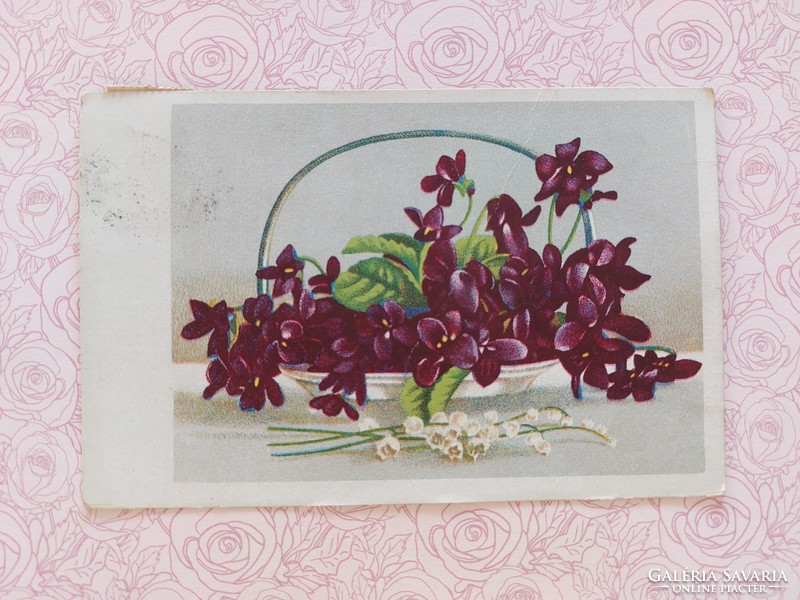 Old floral postcard postcard with violet lilies of the valley