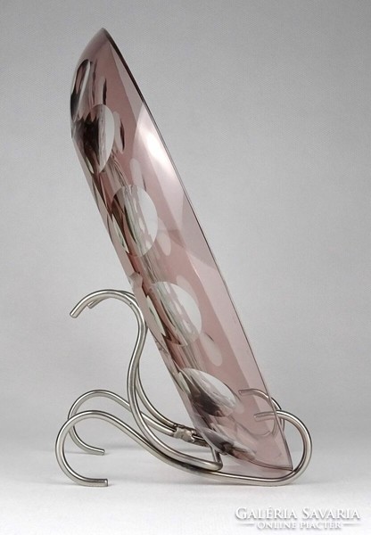1L963 Régi csiszolt üveg asztalközép kínáló tál 23.5 cm