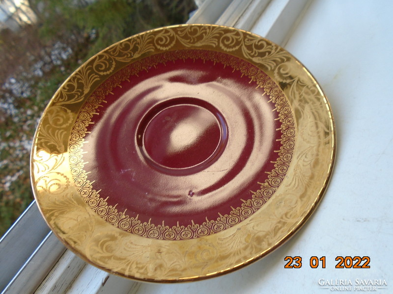 Gold brocade burgundy hand-painted plate marked 