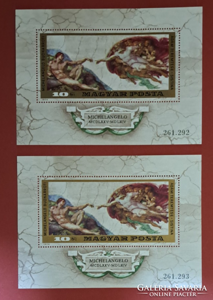 Serial number tracker! 1975. Paintings - michelangelo- block, 2 postal stamps