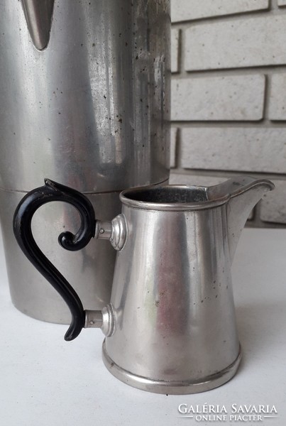 Old metal teapot pouring wooden ear vintage jug 2 pcs