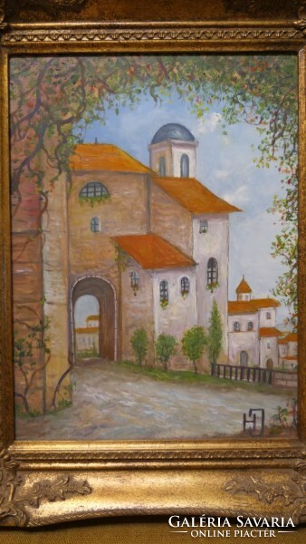 A contemporary painting with a Mediterranean feel by József Horváth