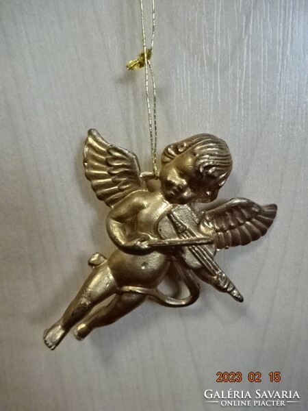 Golden Christmas angel, playing the violin, length 6 cm. Jokai.