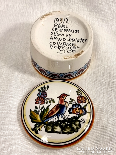 199/2  REAL CERAMICA HAND PAINTED COIMBRA PORTUGAL  porcelán madaras ékszertartó