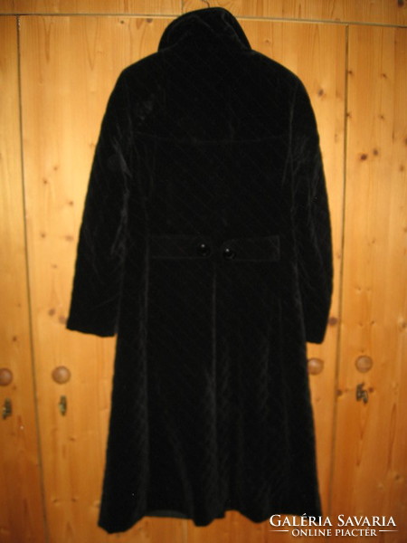 AUTHOF PETIT PARIS mélyfekete plüssbársony hosszú női kabát 44-46