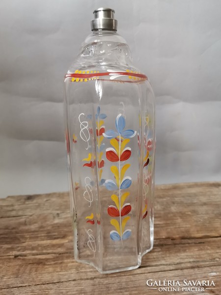 Enamel-painted folk glass bottle