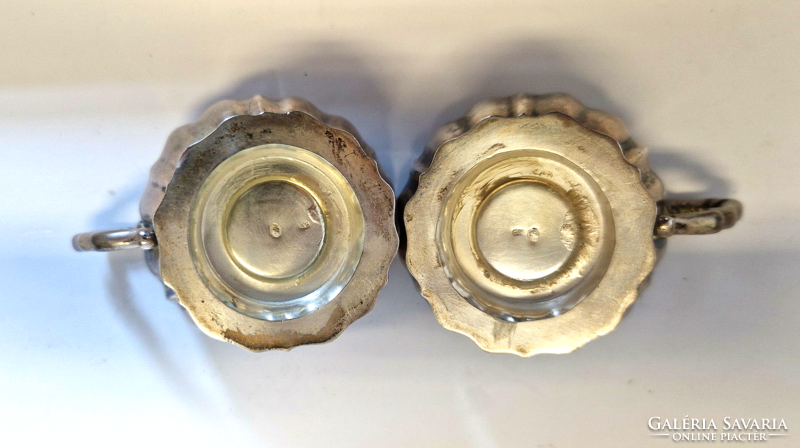 Silver coffee cups with bowl, glass glass, in pairs