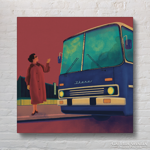 Ikarus bus in front of Corvin - benjamin the wolf - large canvas print