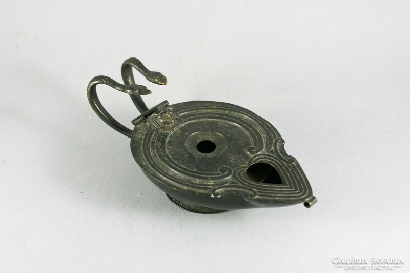Antique bronze oil lantern with snake handle