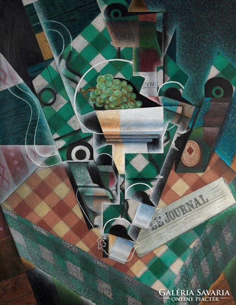 Juan gris - still life with checkered tablecloth - reprint