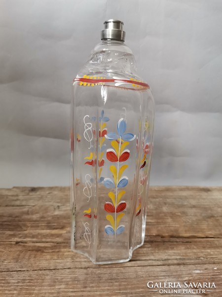 Enamel-painted folk glass bottle