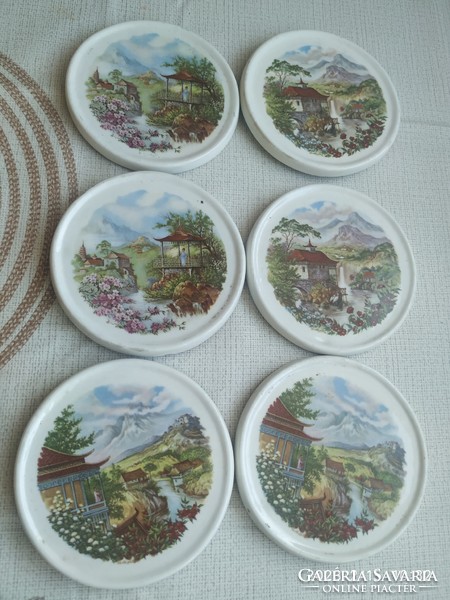 6 Eastern landscape motif ceramic pictures with cork coasters, coasters, decorations for sale!