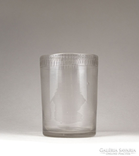 0A762 Antik címeres fújt üveg Biedermeier pohár