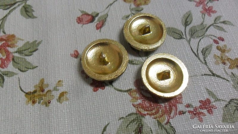 3 db Retro fém, arany-bronz színű füles gomb 2 cm. Szabás -varrás kreatív.
