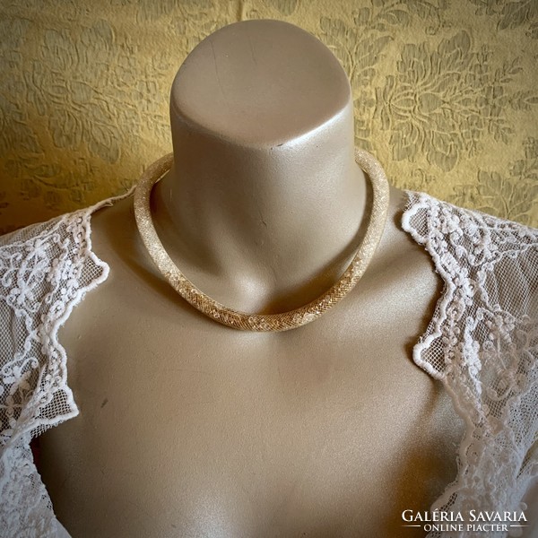Gyönyörű vintage csillogó bézs-barna kristály nyaklánc, szép állapotban, kb. 1990-es évekből retro é