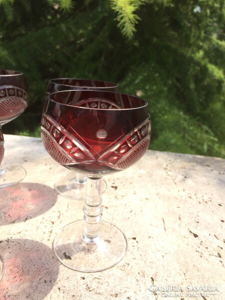 5 old burgundy crystal glasses