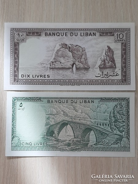 Libanon 5 és 10 livre UNC bankjegy