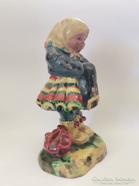 Folk ceramic little girl figure