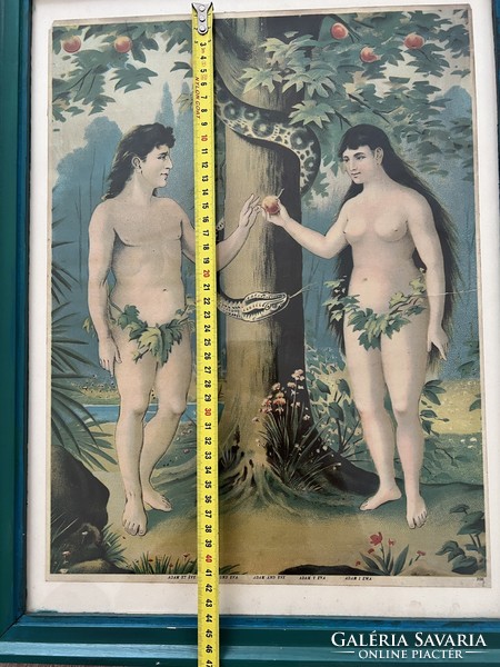 Ádám és Éva a Paradicsomban grafika bűnbeesés litográfia