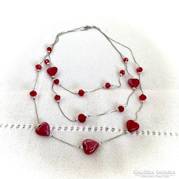 Beautiful Vintage 1970's Red Murano Glass Hearts 3 Row Necklace Flawless