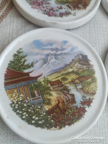 6 Eastern landscape motif ceramic pictures with cork coasters, coasters, decorations for sale!