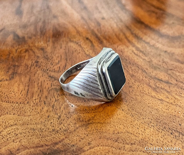 Large silver signet ring with onyx stone