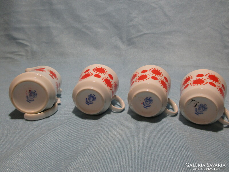 Retro Alföldi piros pöttyös, napocskás kávés csészék és tejkiöntő kávés készlethez
