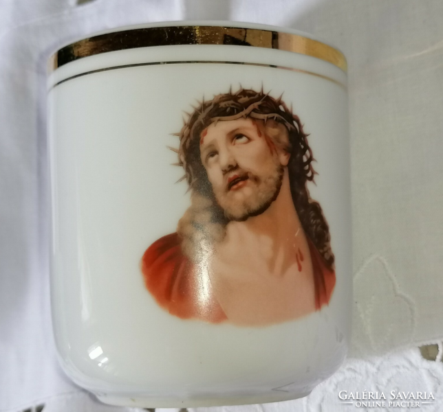 Töviskoszorúval Jézus, zarándokhelyi ritka bögre, csésze